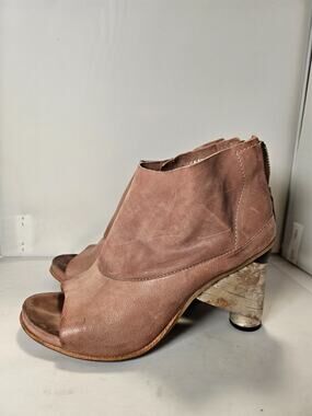 AS.98 Mauve Leather Open Toe Ankle Boots Architectural Heel Booties Womens 36